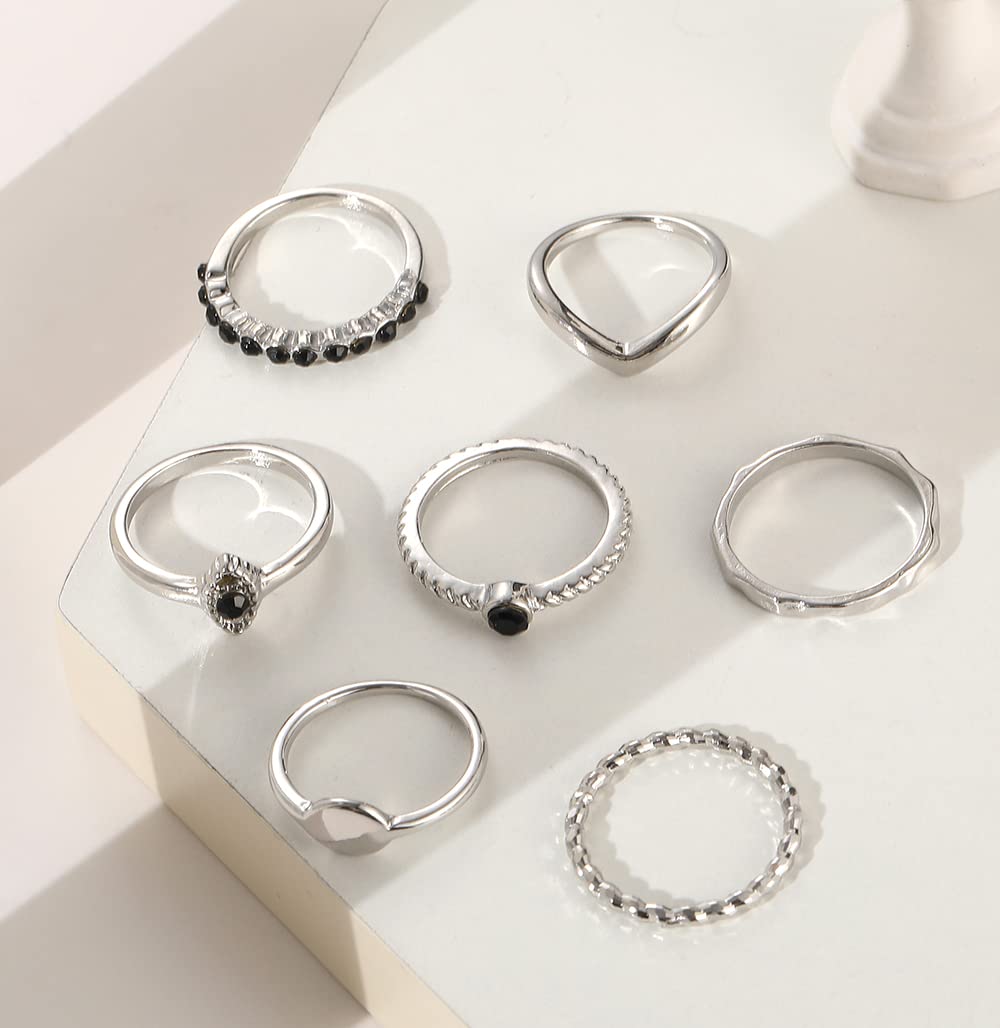 66 Pcs Silver Knuckle Rings Set for Women, Vintage Stackable Rings, Boho Snake Finger Rings, Trendy Midi Rings Pack for Teen Girls B-Silver Ring Set