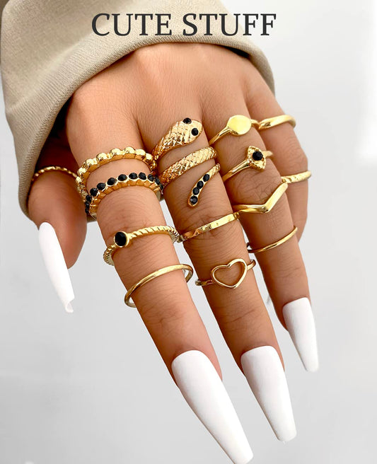 66 Pcs Gold Knuckle Rings Set for Women, Vintage Stackable Rings, Boho Snake Finger Rings, Trendy Midi Rings Pack for Teen Girls A-Gold Ring Set