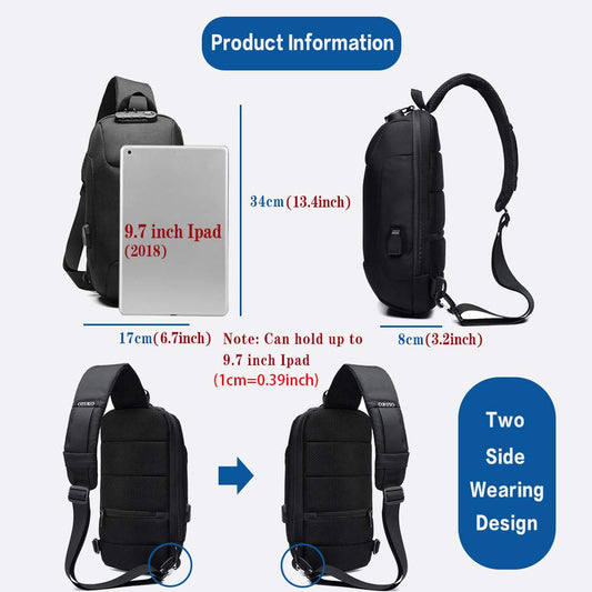 Sling Bag for Men Anti-Theft Waterproof Crossbody Backpack Travel Shoulder Men's Chest Bag