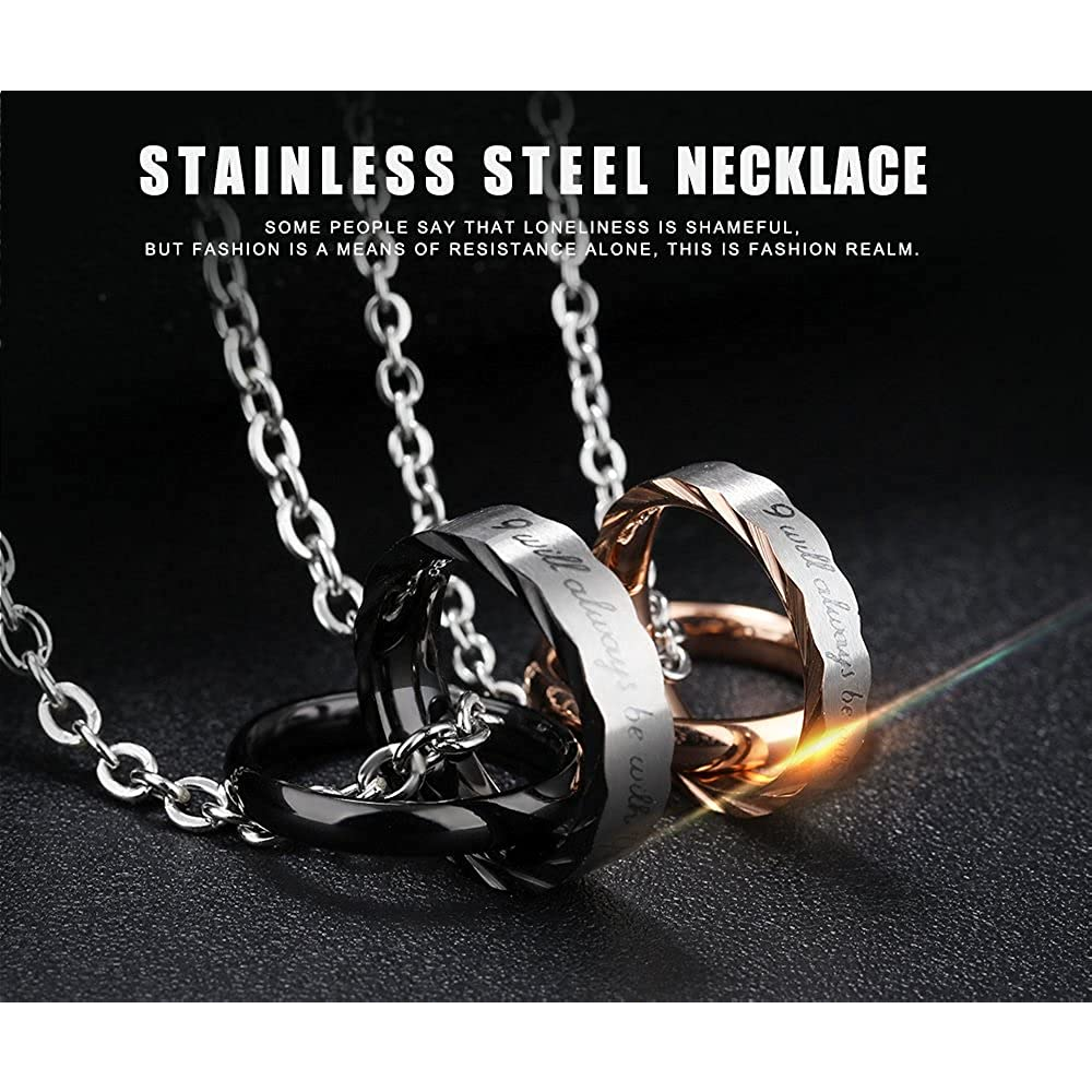Matching Couples Necklace His & Her Titanium Steel Eternal Love Promise Pendant Set for Men Women