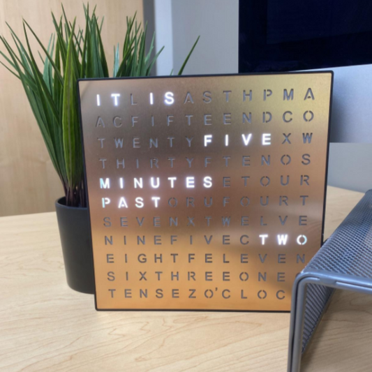 Light up Electronic Plug-In Word Clock, Copper Finish with LED Light Display, Unique Contemporary Home and Office Decor